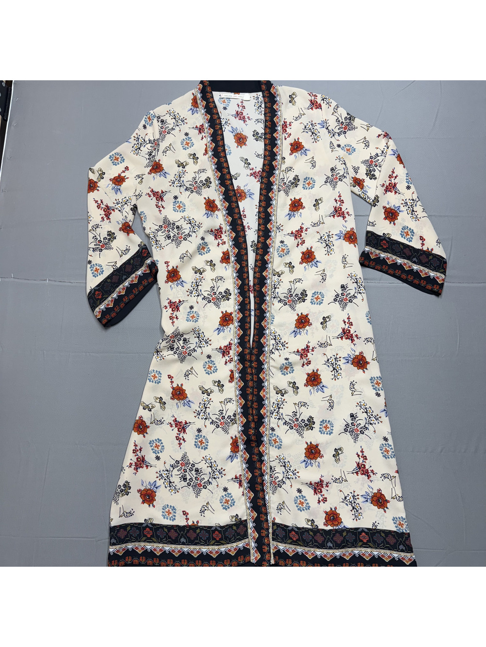Chelsea & Violet Women Kimono Duster Cardigan Floral Print Adult S Cream Boho